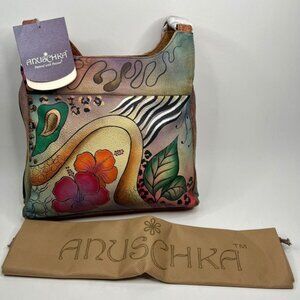 NWT ANUSHCHKA GENUINE LEATHER Hand Painted Tropical Abstract Hand Shoulder‎ Bag